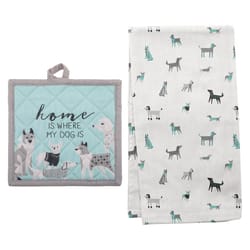 Karma Multicolored Dog Cotton/Polyester Pot Holder and Tea Towel