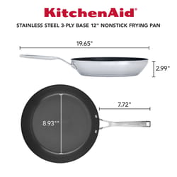 KitchenAid Brushed Stainless Steel Skillet 12 in. Black/Silver