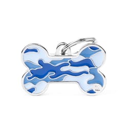 MyFamily Style Blue Camouflage Bone Metal Dog Pet Tags Large