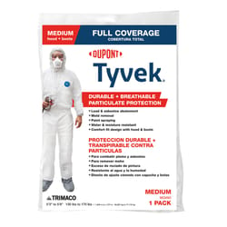DuPont Tyvek Unisex Polyethylene Full Coverage Hooded Coverall W/Boot White M 1 pk