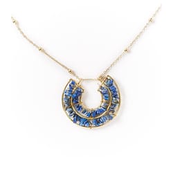 Matr Boomie Shamani Semi-Precious Sodalite Women's Crescent Pendant Gold Necklace