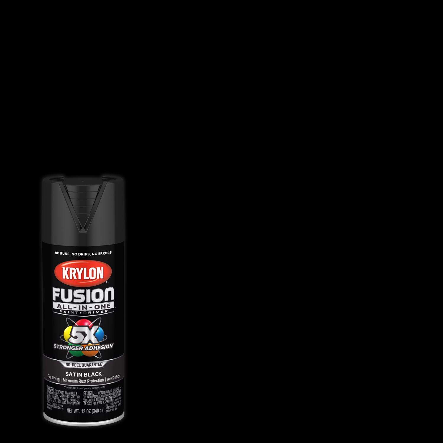 Krylon Fusion AllInOne Satin Black Paint+Primer Spray Paint 12 oz