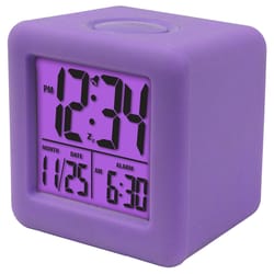 La Crosse Technology Equity 3.25 in. Purple Soft Cube Alarm Clock LCD Battery Operated