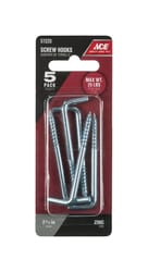 Ace Small Zinc-Plated Silver Steel 2.375 in. L Square Bend Screw Hook 25 lb 6 pk