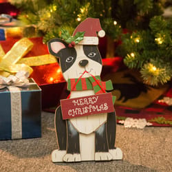 Glitzhome Black Christmas Dog Figurine 16 in.