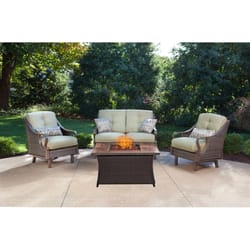 Hanover Ventura 4 pc Cocoa Stone Steel Fire Pit Set Vintage Meadow