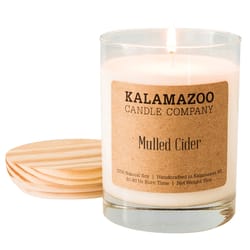 Kalamazoo Candle Company White Mulled Cider Scent Mulled Cider, clear glass jar, kraft label on side