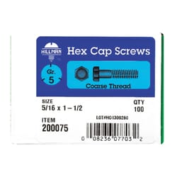 HILLMAN 5/16 in. D X 1-1/2 in. L Heat Treated Zinc Steel Hex Head Cap Screw 100 pk