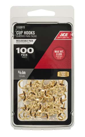 Ace Small Bright Brass Brass 5/8 in. L Cup Hook 8 lb 100 pk - Ace