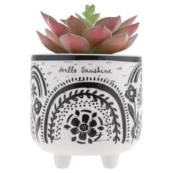 Karma 7 in. H X 6 in. W X 6 in. L Black/White Ceramic/Plastic Hello Sunshine Footed Pot