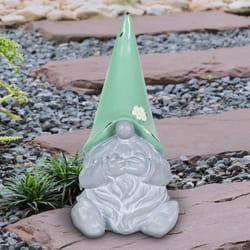 WindyWings Gray Resin 10 in. H X 5.5 in. L X 5 in. W Green Hat Grey Garden Gnome Statue