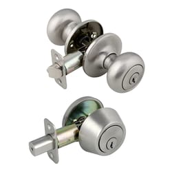 Design House Cambridge Satin Nickel Entry Knob and Single Cylinder Deadbolt 1-3/4 in.