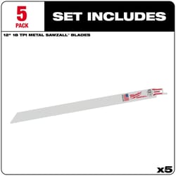 Milwaukee Sawzall 12 in. Bi-Metal Double Duty Upgrade Reciprocating Saw Blade 18 TPI 5 pk