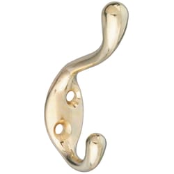 National Hardware 3.3 in. L Brass Gold Zinc Heavy Duty Garment Hook 75 lb. cap. 1 pk