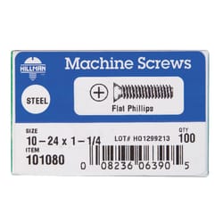 HILLMAN No. 10-24 Ga. X 1-1/4 in. L Phillips Flat Head Zinc-Plated Steel Machine Screws 100 pk