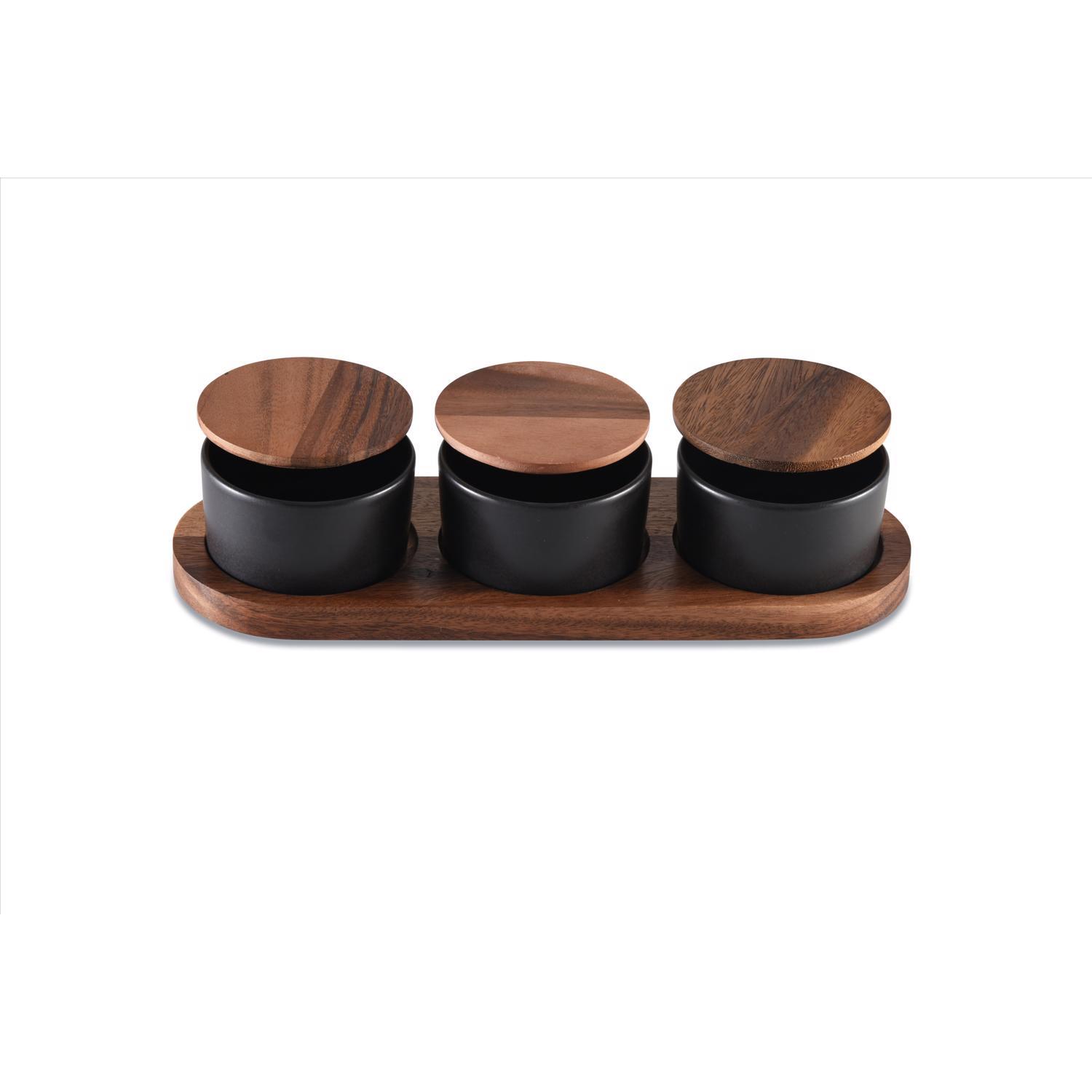Kalmar Home Black/Brown Acacia Wood Appetizer Serving Tray Set 4 pc Sansujyuku sansujyuku.com