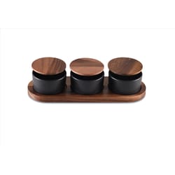 Kalmar Home Black/Brown Acacia Wood Appetizer Serving Tray Set 4 pc