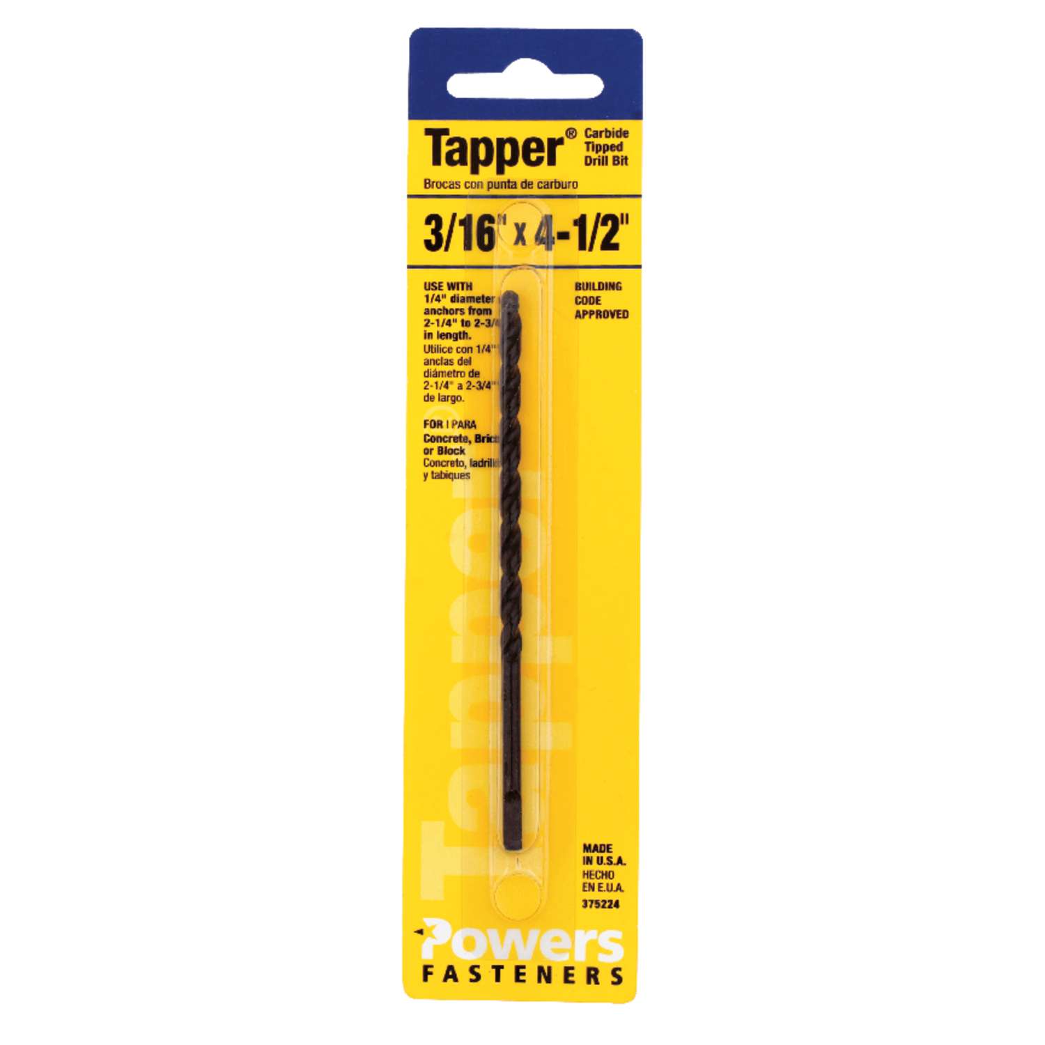 Hillman Tapper 3/16 in. S X 41/2 in. L Carbide Tipped Drill Bit 1 pc