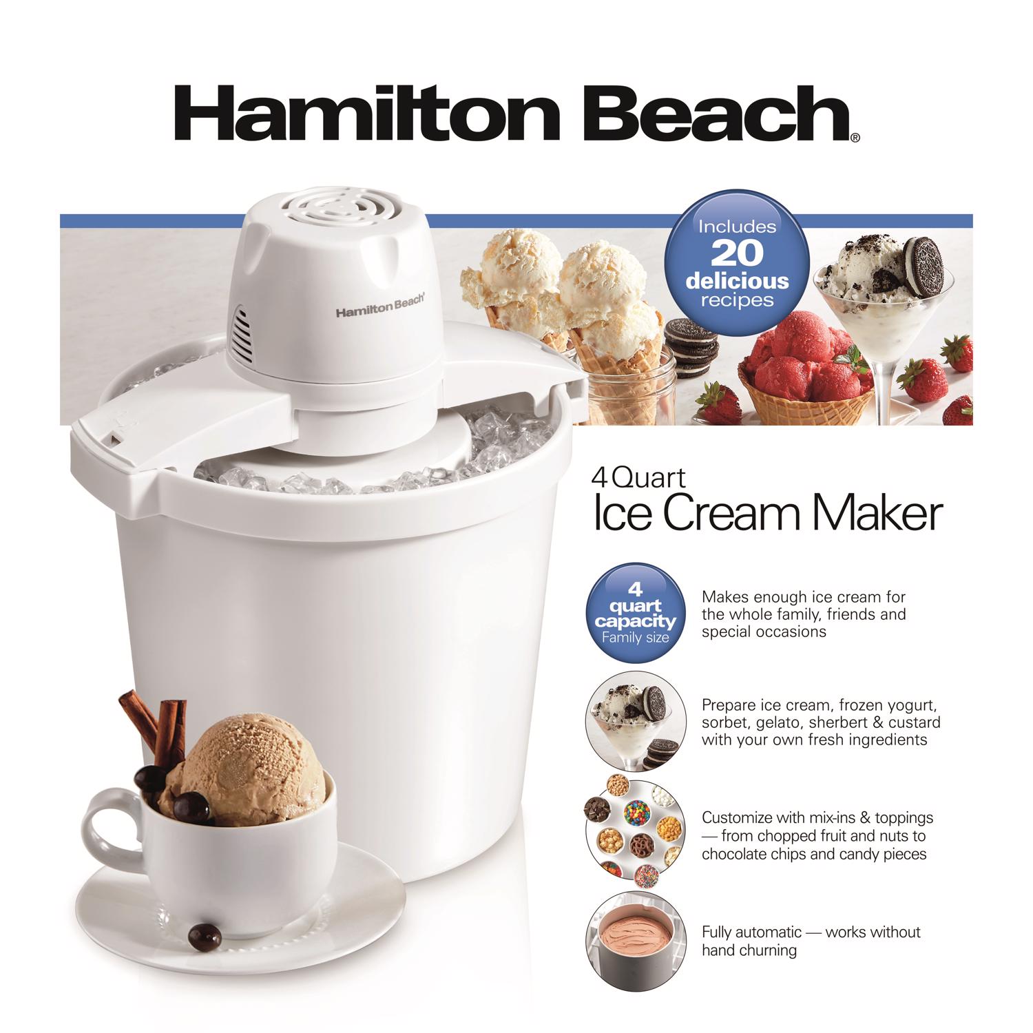 Photos - Yoghurt / Ice Cream Maker Hamilton Beach White 4 qt Ice Cream Maker 15.3 in. H X 12.5 in. W X 11.1 i 