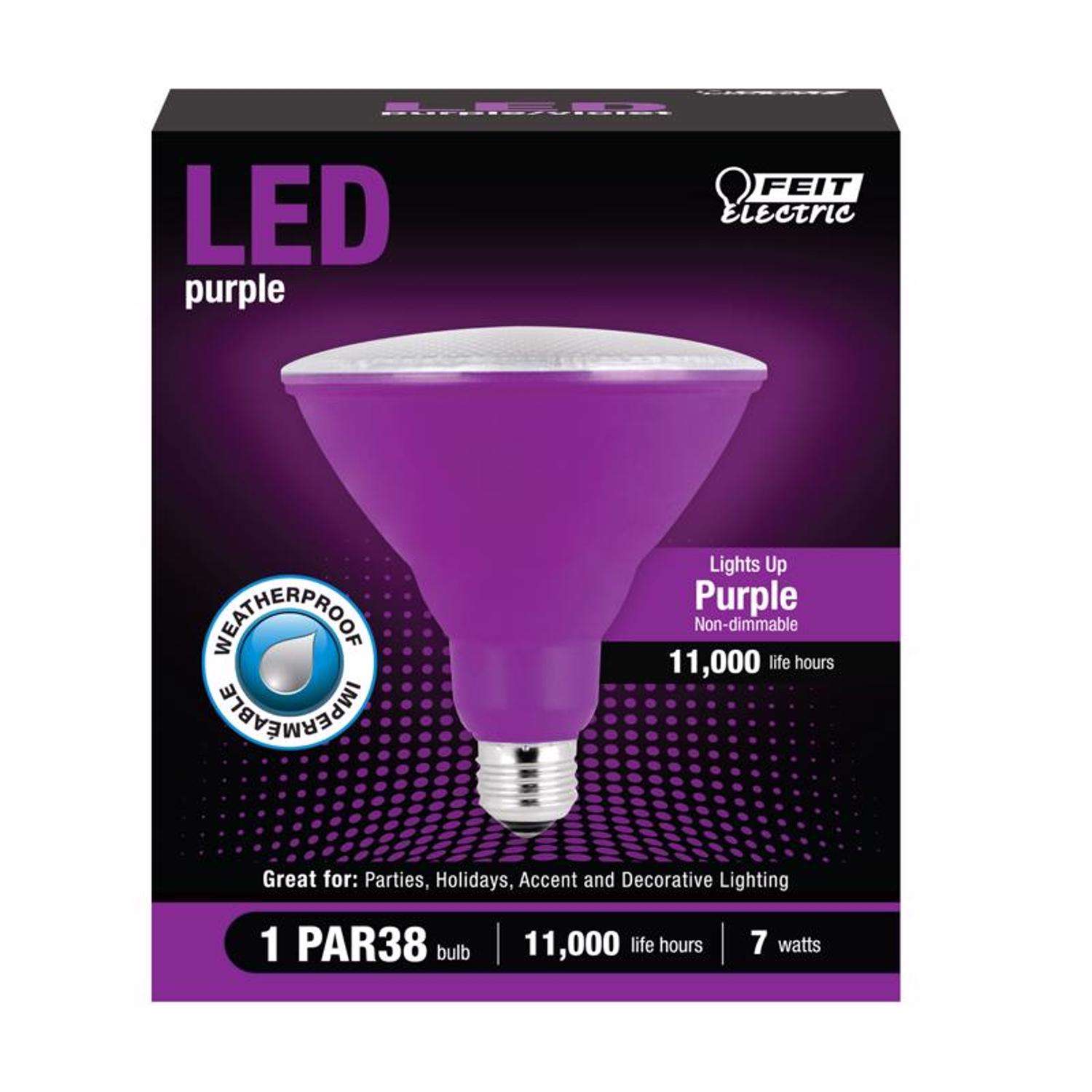 Feit PAR38 E26 Medium LED Bulb Purple 90 Watt Equivalence 1 pk Mfr PAR38 P10KLEDBX Ace Hardware