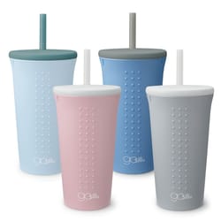 GoSili Assorted Silicone Pastel Beverage Cups with Straw 4 pc