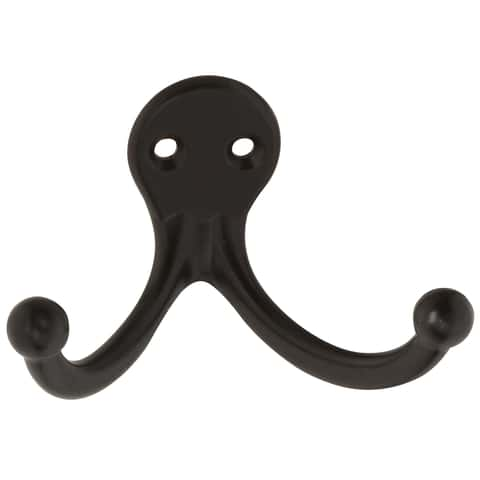 National Hardware 2.93 in. L Oil Rubbed Bronze Black Zinc Double Clothes  Hook 35 lb. cap. 2 pk