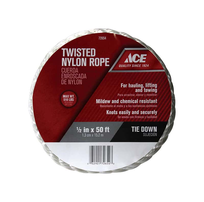 Ace 1/2 in. D X 50 ft. L White Twisted Nylon Rope Ace Hardware