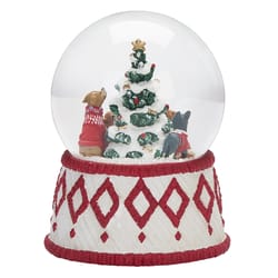 Roman Glitter Dome LED Red/White Musical Dogs Around the Tree Table Decor 6 in.