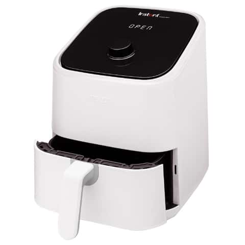 A Beautiful 6 quart touchscreen air fryer with a white finish.