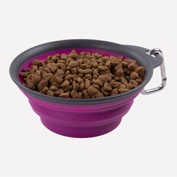 Dexas Pink Rubber 2 cups Pet Travel Feeder For All Pets