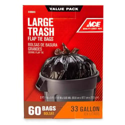 Ace 33 gal No Scent Scent Trash Bags Flap Tie 60 pk 0.85 mil