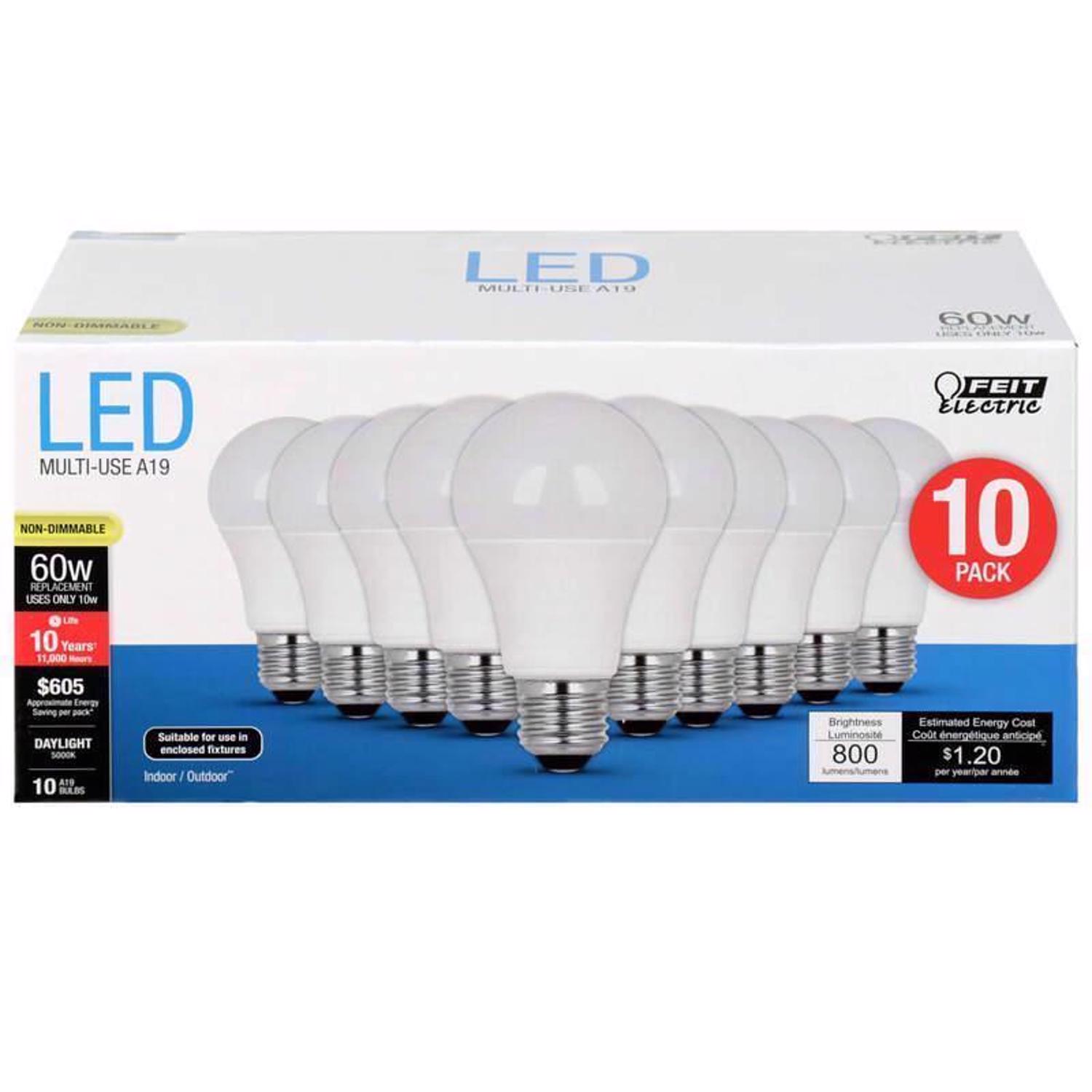 Photos - Light Bulb WATT Feit A19 E26  LED Bulb Daylight 60  Equivalence 10 pk A8008501 (Medium)