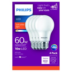 Philips A19 E26 (Medium) LED Bulb Soft White 60 W 4 pk