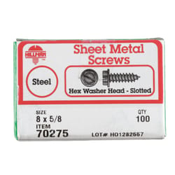 Hillman No. 8 X 5/8 in. L Slotted Hex Washer Head Sheet Metal Screws 100 pk