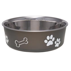 Loving Pets Bella Espresso Bone/Paw Print Stainless Steel 28 oz Pet Bowl For Dogs