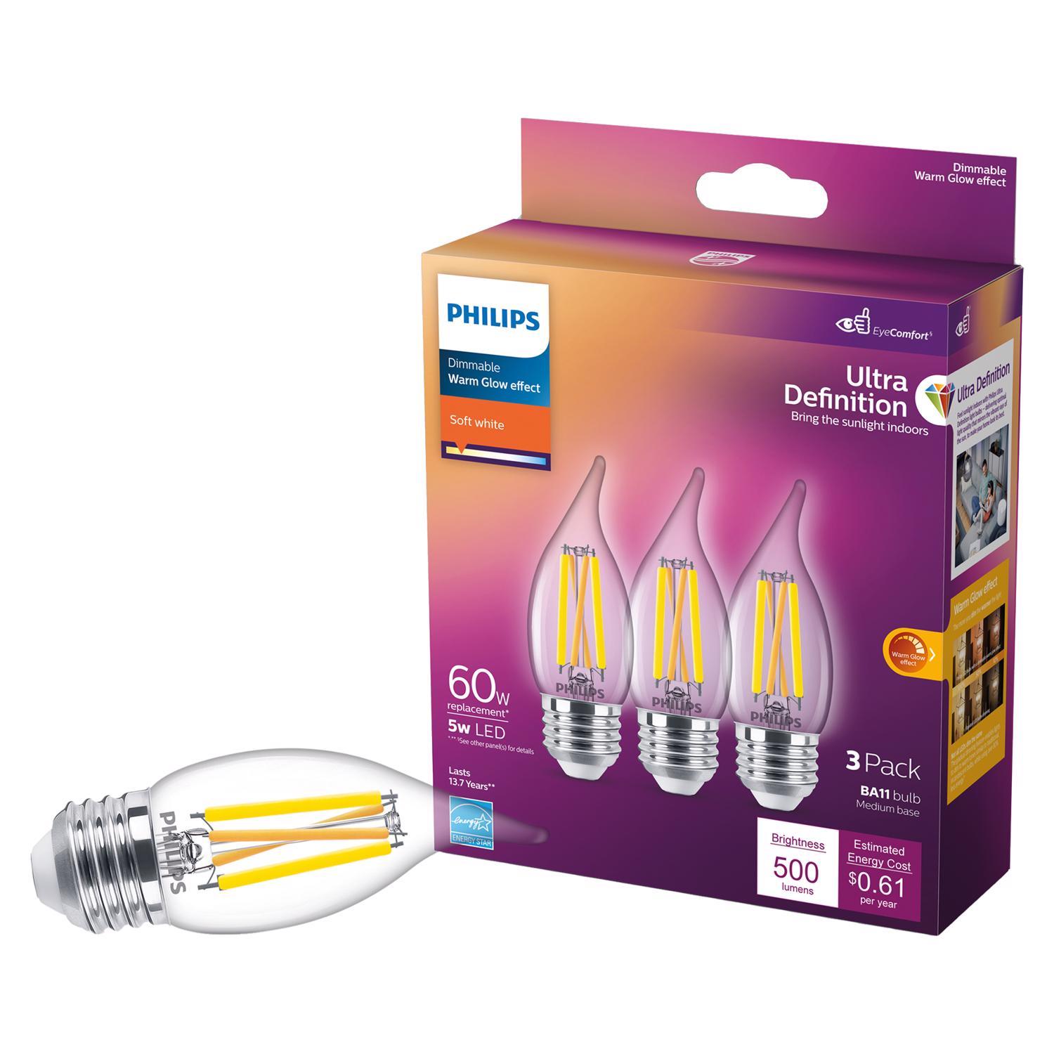 Photos - Light Bulb Philips BA11 E26  LED Bulb Soft White 60 Watt Equivalence 3 pk 566 (Medium)