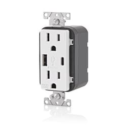 Leviton 15 amps 125 V USB White Outlet and USB Charger 5-15 R 1 pk