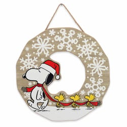 Open Road Brands Peanuts Snoopy & Woodstock Snowflake Wreath Christmas Hanging Wall Decor MDF Wood 1