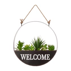 Glitzhome Black Metal 11.81 in. H X 11.81 in. L X 2.36 in. W Welcome Hanging Planter