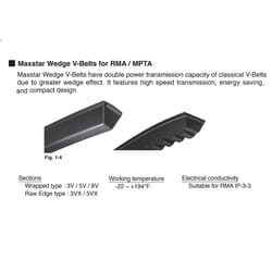 Mitsuboshi Maxstar Wedge Raw Edge Cogged V-Belt 0.63 in. W X 170 in. L For All Motors