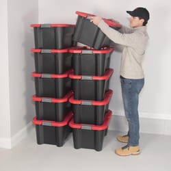 Craftsman 20 gal Black/Red Storage Tote w/Latching Lid 14.34 in. H X 19.92 in. W X 28.17 in. D Stack