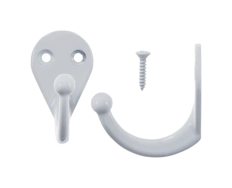 Ace 31/4 in. L White Metal Medium Single Garment Hook 2 pk Ace Hardware