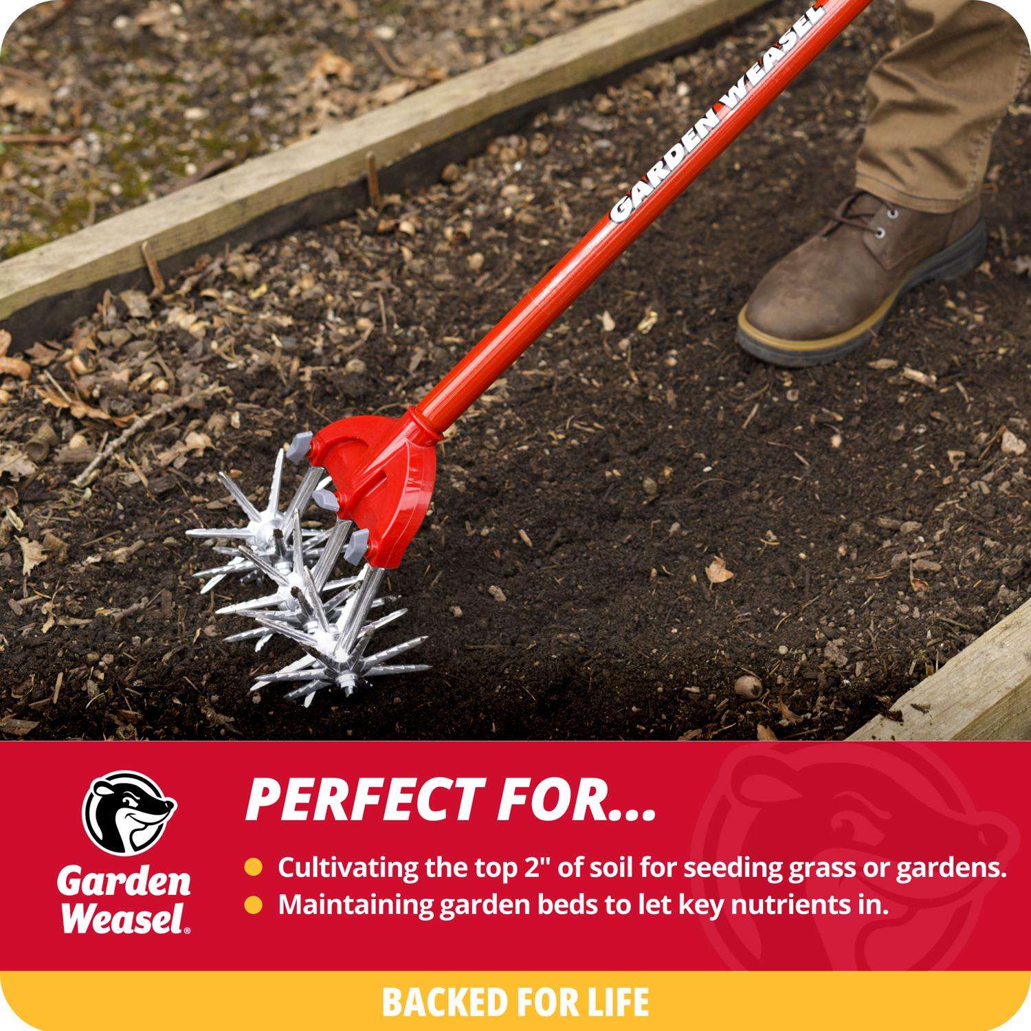 Garden Weasel 3 Tine Steel Rotary Hand Cultivator 45 in. Steel Handle