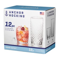 Anchor Hocking Cross Hatch Clear Glass Diamond Drinking Glass Set