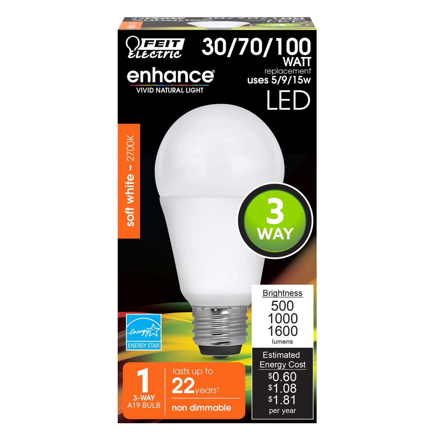 Photos - Light Bulb Feit A19 E26  LED Bulb Soft White 30/70/100 Watt Equivalence 1 pk(Medium)