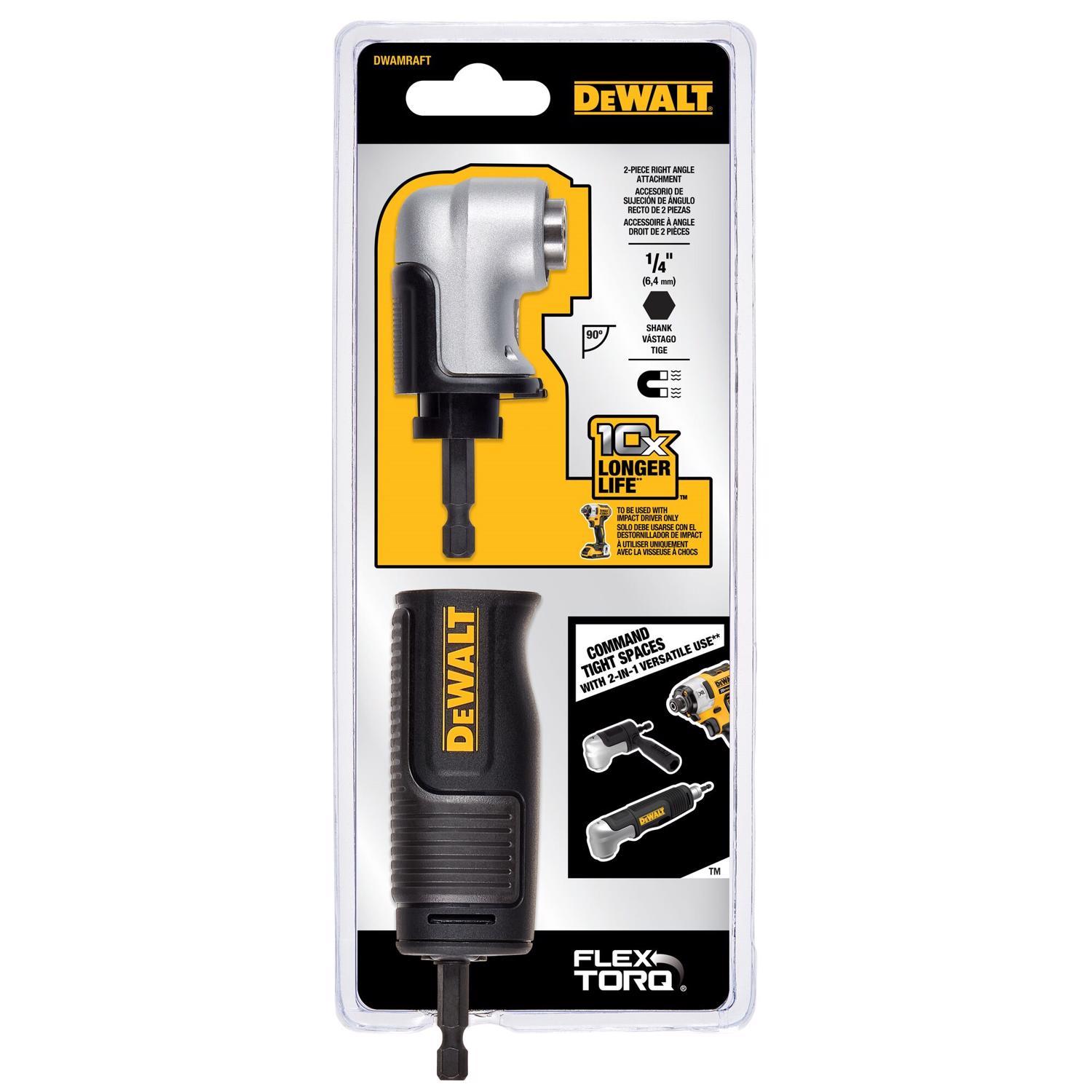 Photos - Power Tool Accessory DeWALT Flextorq 6 in. Steel 2-in-1 Right Angle Attachment 1/4 in. Hex Shank 2 pc DWAMRAFT 