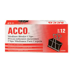 Acco Medium Black/Silver Binder Clips 12 pk