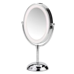 Conair Reflections 8-1/2 in. H X 6-1/2 in. W Beveled Double Sided Makeup Mirror Chrome Silver