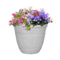 L&G Solutions 14 in. H X 16 in. D Polyresin Stone Planter White