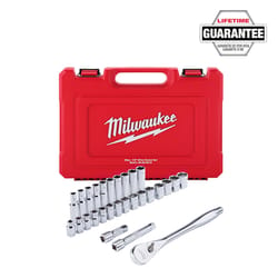 Milwaukee 1/2 in. drive Metric 6 Point Standard Mechanics Socket and Ratchet Set 28 pc